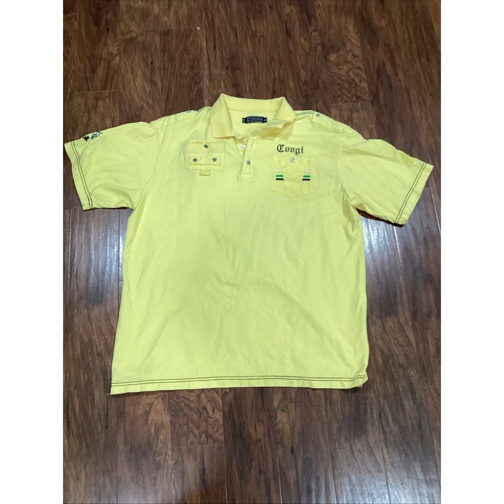 Coogi Mens Polo Shirt XXL Yellow‎ Luxe Sports Short Sleeve Outdoor Sports